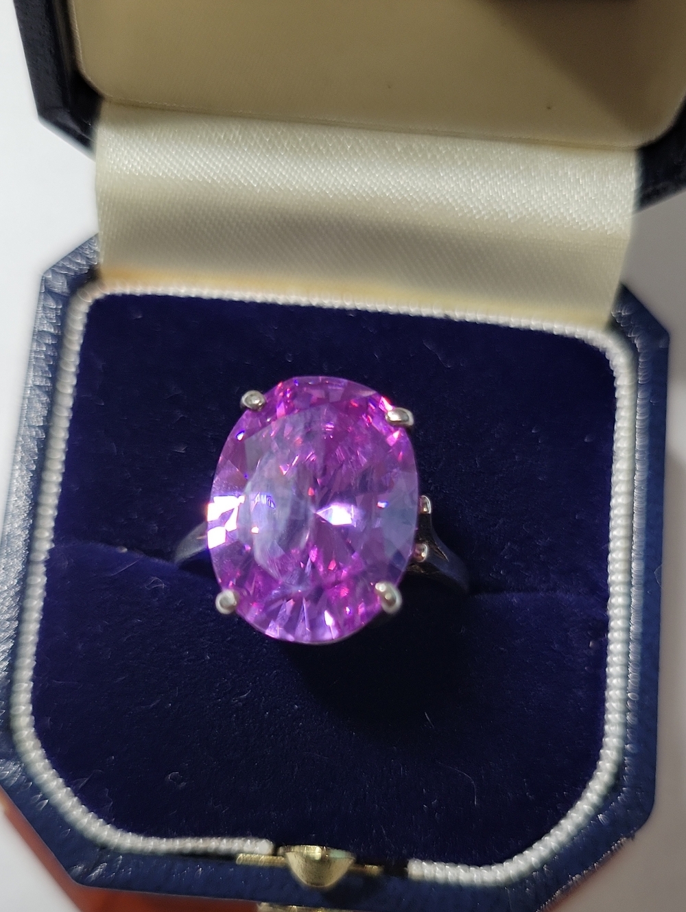 Vintage Sterling Purple Oval Gemstone Statement Ring - Women Jewelry